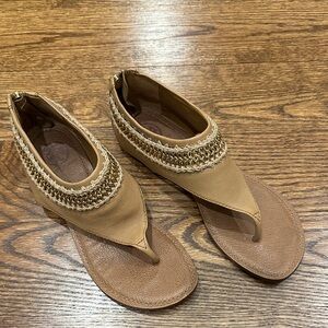 Tory Burch Elegant Tan Sandals with Chain Detail